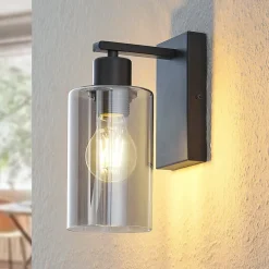Lindby Emavi wandlamp, zwart/rookgrijs, glas, E27