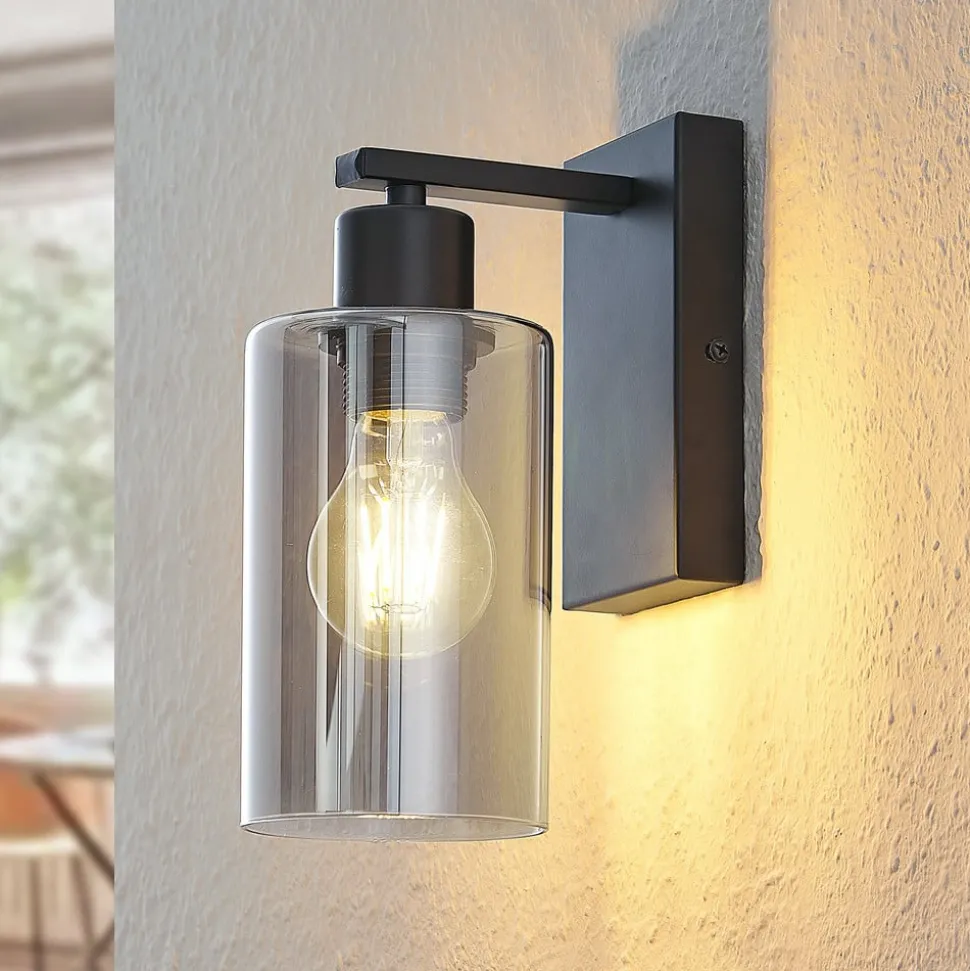 Lindby Emavi wandlamp, zwart/rookgrijs, glas, E27