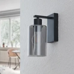 Lindby Emavi wandlamp, zwart/rookgrijs, glas, E27