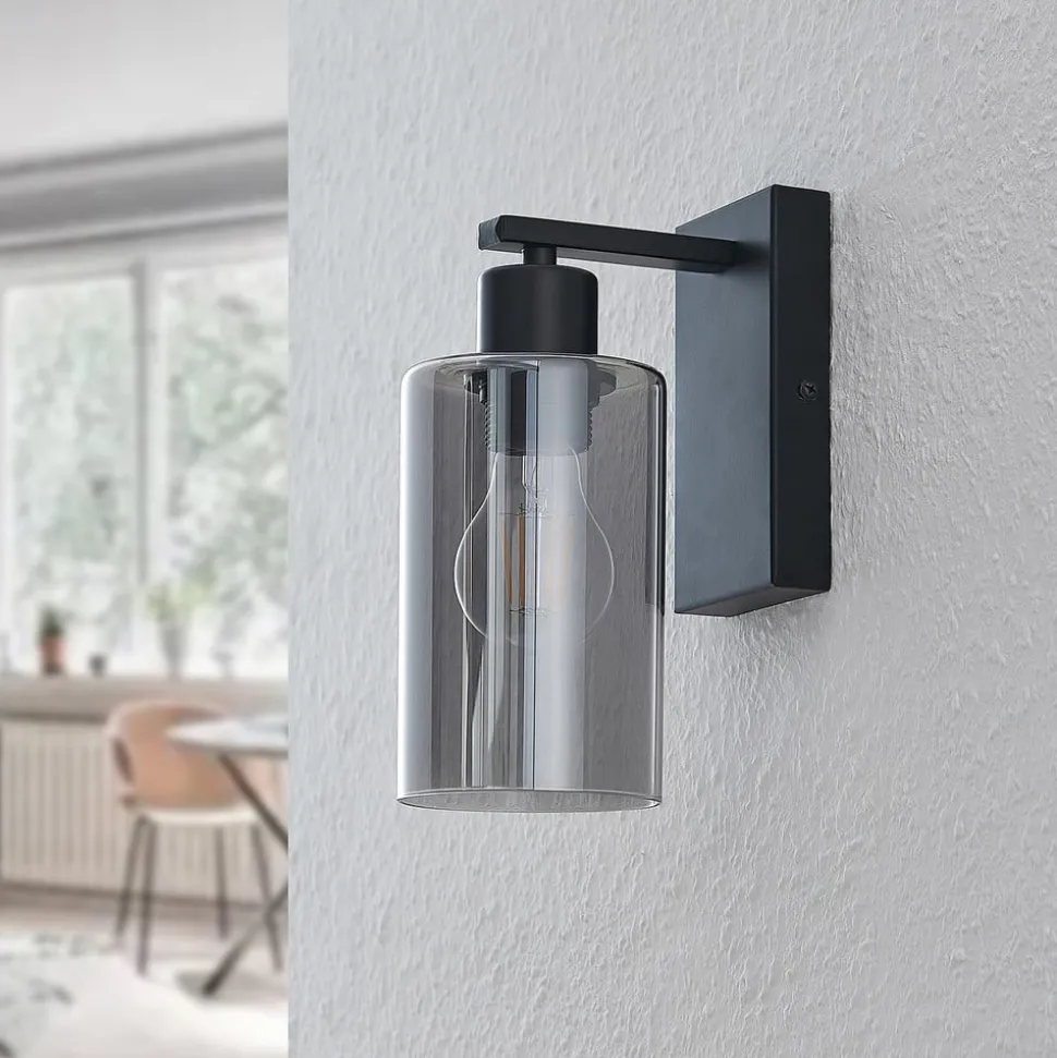 Lindby Emavi wandlamp, zwart/rookgrijs, glas, E27