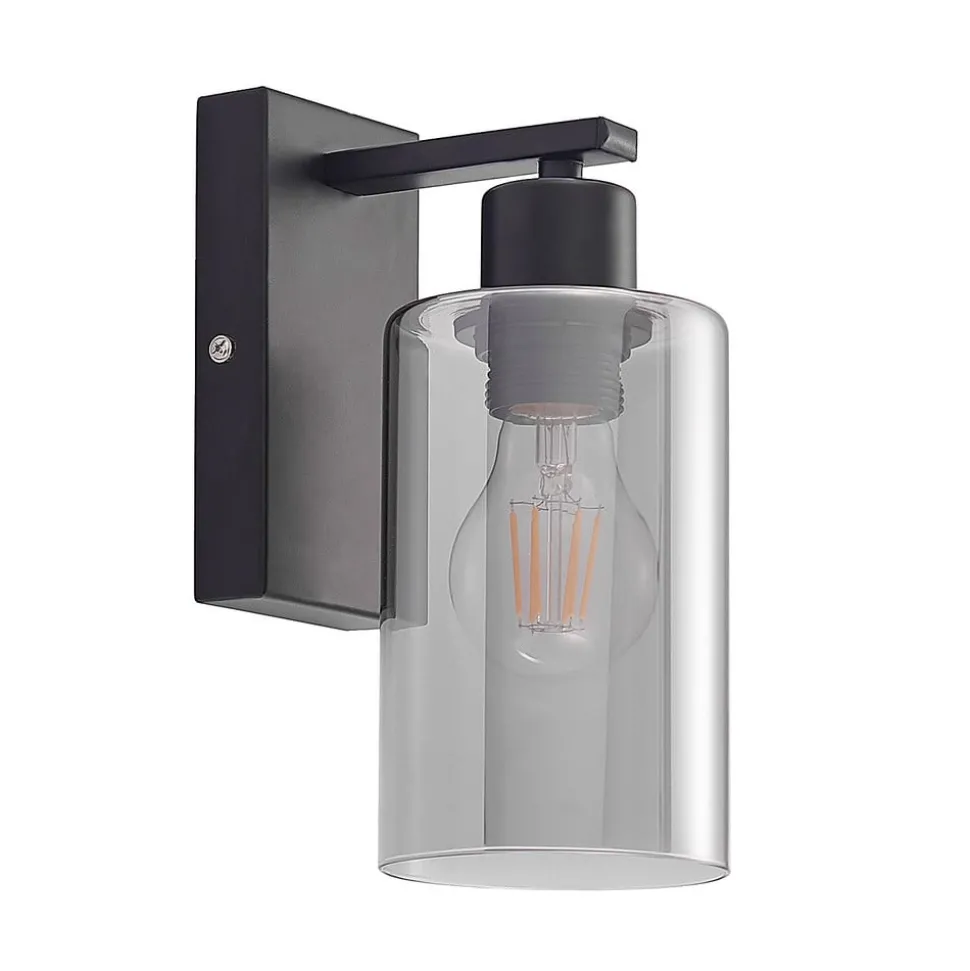 Lindby Emavi wandlamp, zwart/rookgrijs, glas, E27