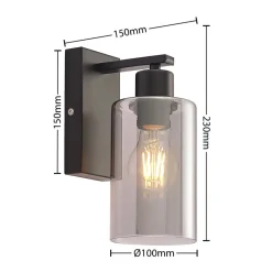 Lindby Emavi wandlamp, zwart/rookgrijs, glas, E27
