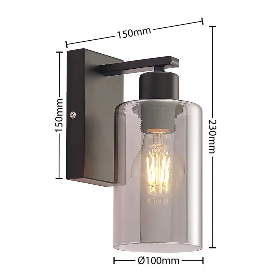 Lindby Emavi wandlamp, zwart/rookgrijs, glas, E27