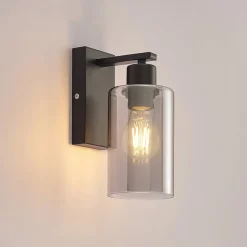 Lindby Emavi wandlamp, zwart/rookgrijs, glas, E27