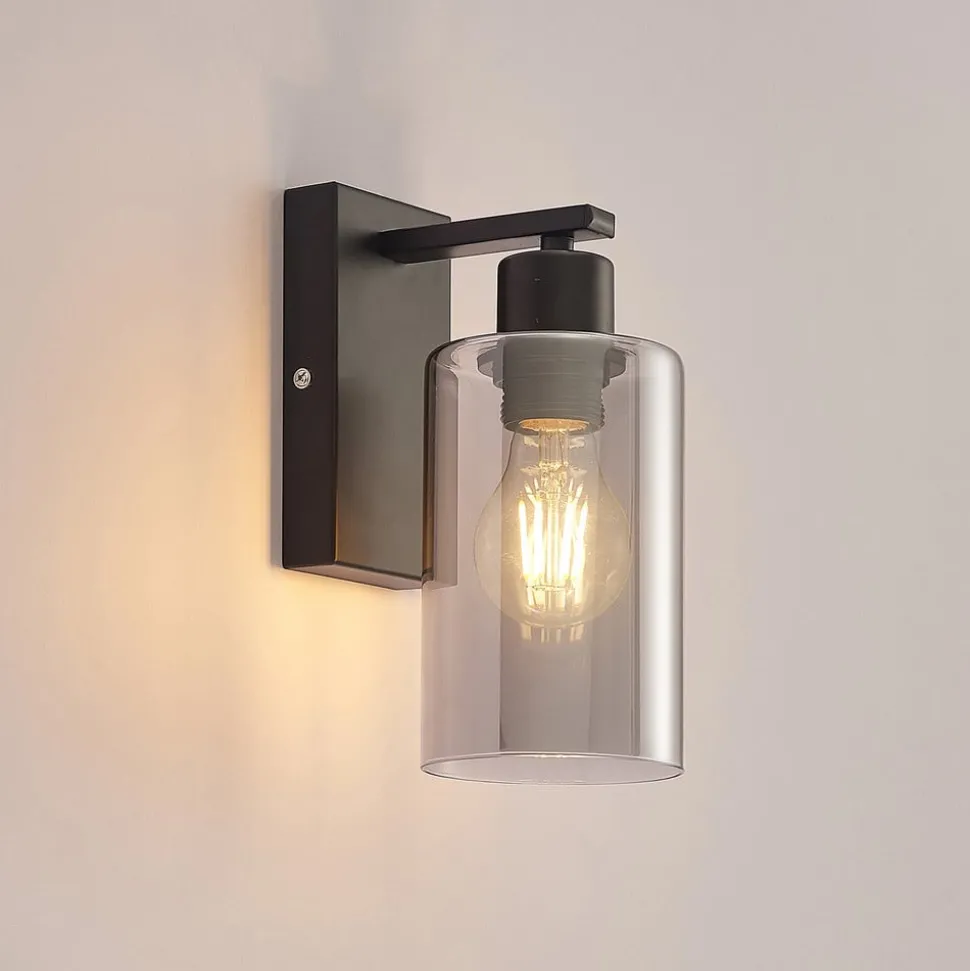 Lindby Emavi wandlamp, zwart/rookgrijs, glas, E27