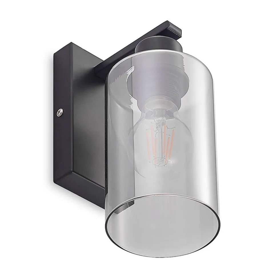 Lindby Emavi wandlamp, zwart/rookgrijs, glas, E27