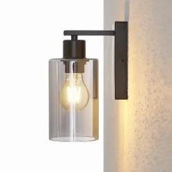 Lindby Emavi wandlamp, zwart/rookgrijs, glas, E27