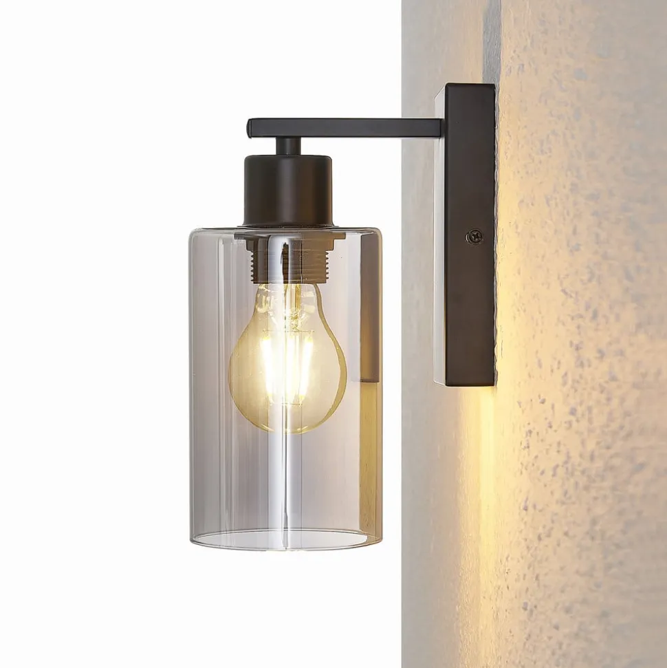 Lindby Emavi wandlamp, zwart/rookgrijs, glas, E27