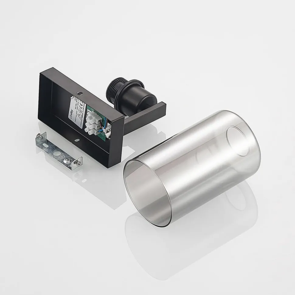 Lindby Emavi wandlamp, zwart/rookgrijs, glas, E27