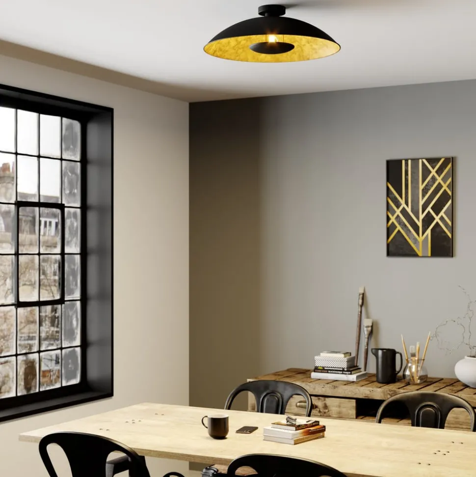 Lindby Emilienne plafondlamp, zwart/goud, metaal, Ø 60 cm