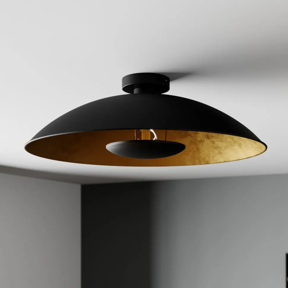 Lindby Emilienne plafondlamp, zwart/goud, metaal, Ø 60 cm