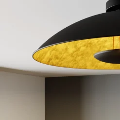 Lindby Emilienne plafondlamp, zwart/goud, metaal, Ø 60 cm