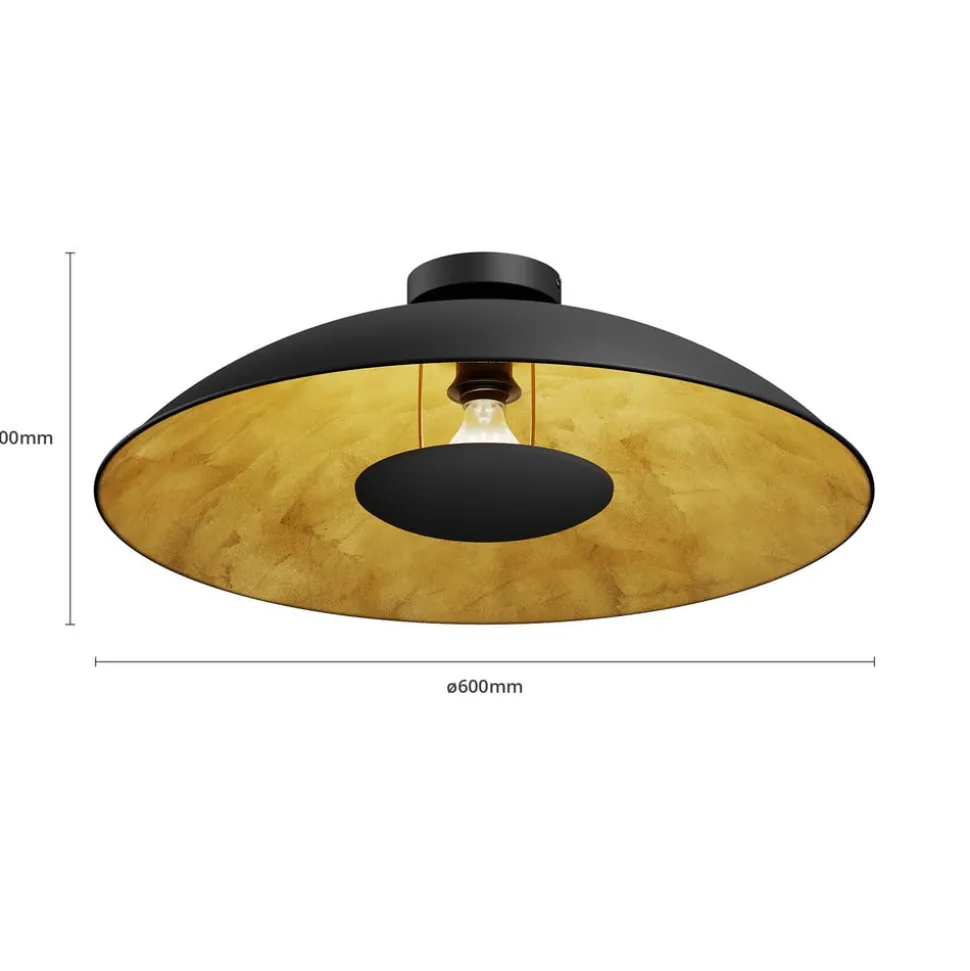 Lindby Emilienne plafondlamp, zwart/goud, metaal, Ø 60 cm