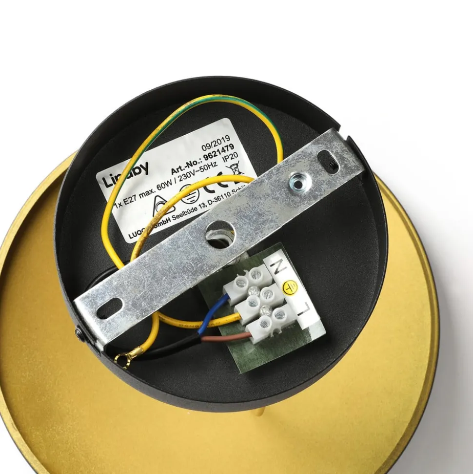 Lindby Emilienne plafondlamp, zwart/goud, metaal, Ø 60 cm