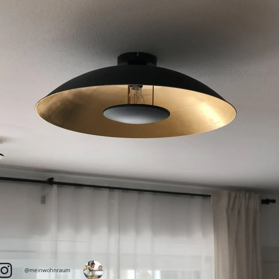 Lindby Emilienne plafondlamp, zwart/goud, metaal, Ø 60 cm
