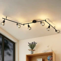 Lindby Eridia plafondspot zwart 6-lamps, lang