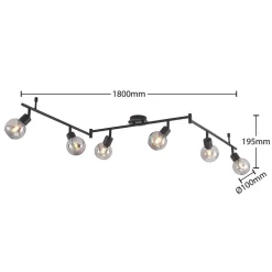 Lindby Eridia plafondspot zwart 6-lamps, lang