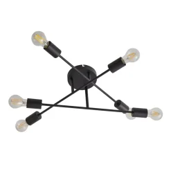 Lindby Estar plafondlamp, zwart, metaal, 6-lamps, Ø56cm