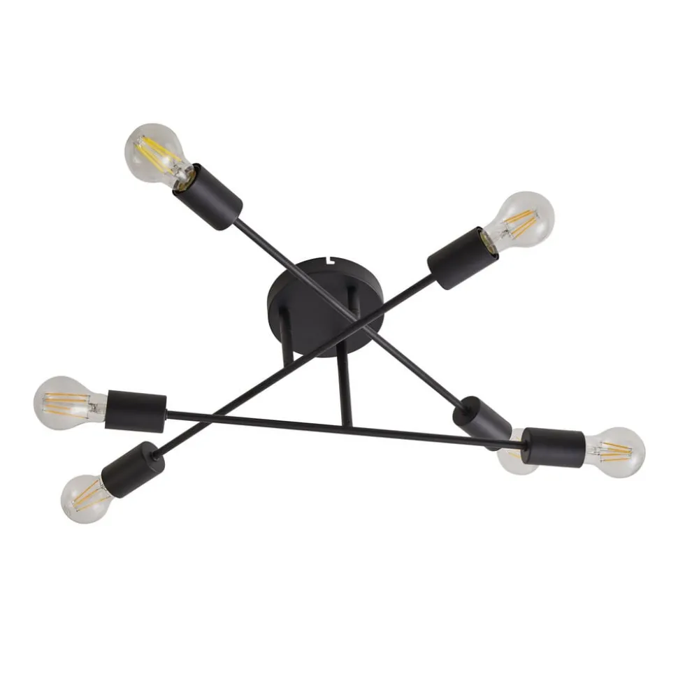 Lindby Estar plafondlamp, zwart, metaal, 6-lamps, Ø56cm