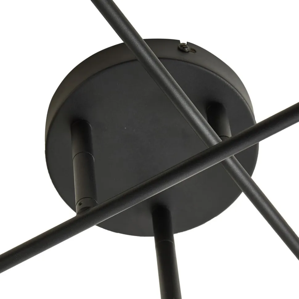 Lindby Estar plafondlamp, zwart, metaal, 6-lamps, Ø56cm