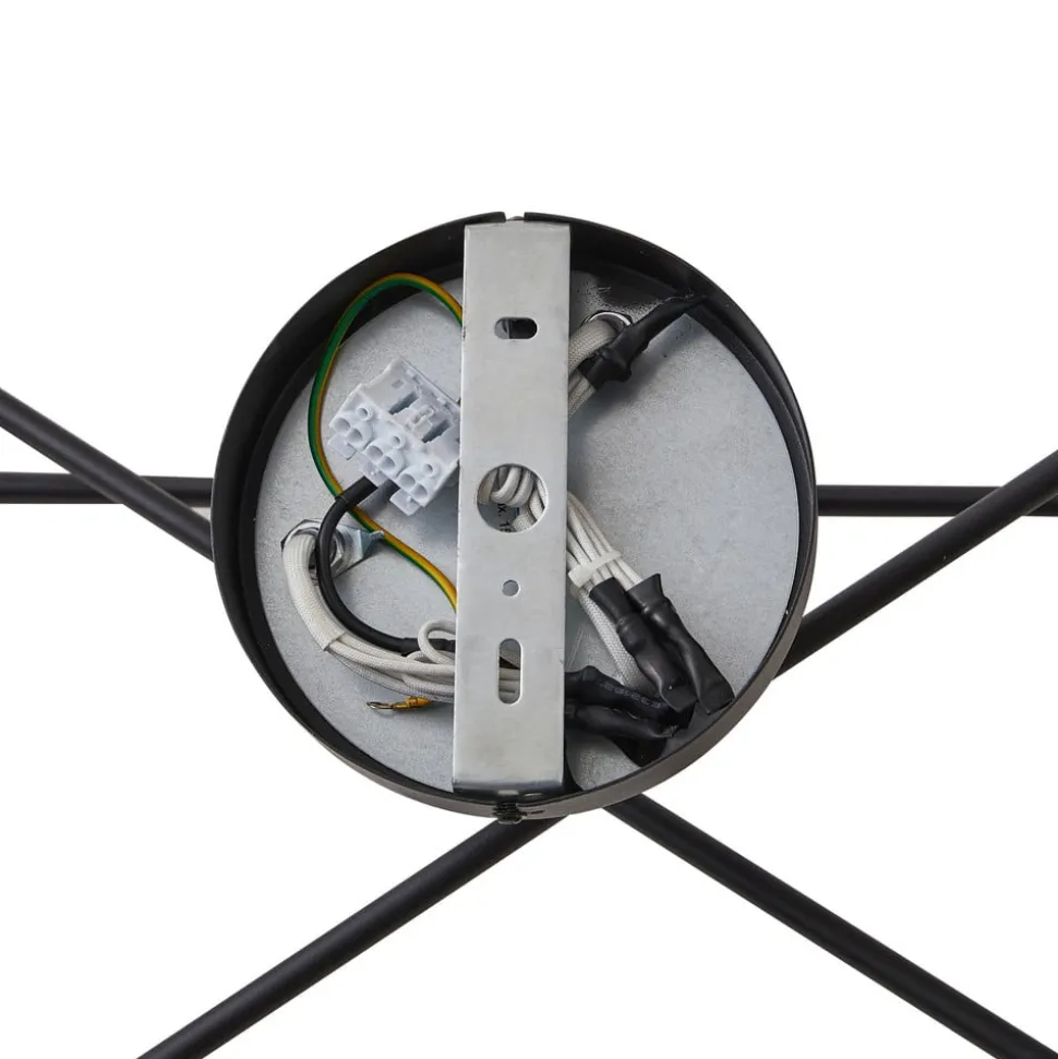 Lindby Estar plafondlamp, zwart, metaal, 6-lamps, Ø56cm