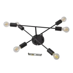 Lindby Estar plafondlamp, zwart, metaal, 6-lamps, Ø56cm