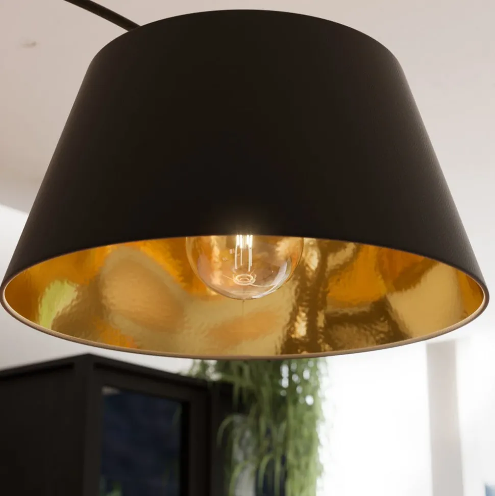 Lindby Esti vloerlamp, zwart/goud, stof, hoogte 192cm