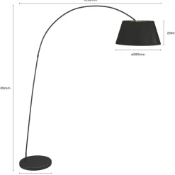 Lindby Esti vloerlamp, zwart/goud, stof, hoogte 192cm