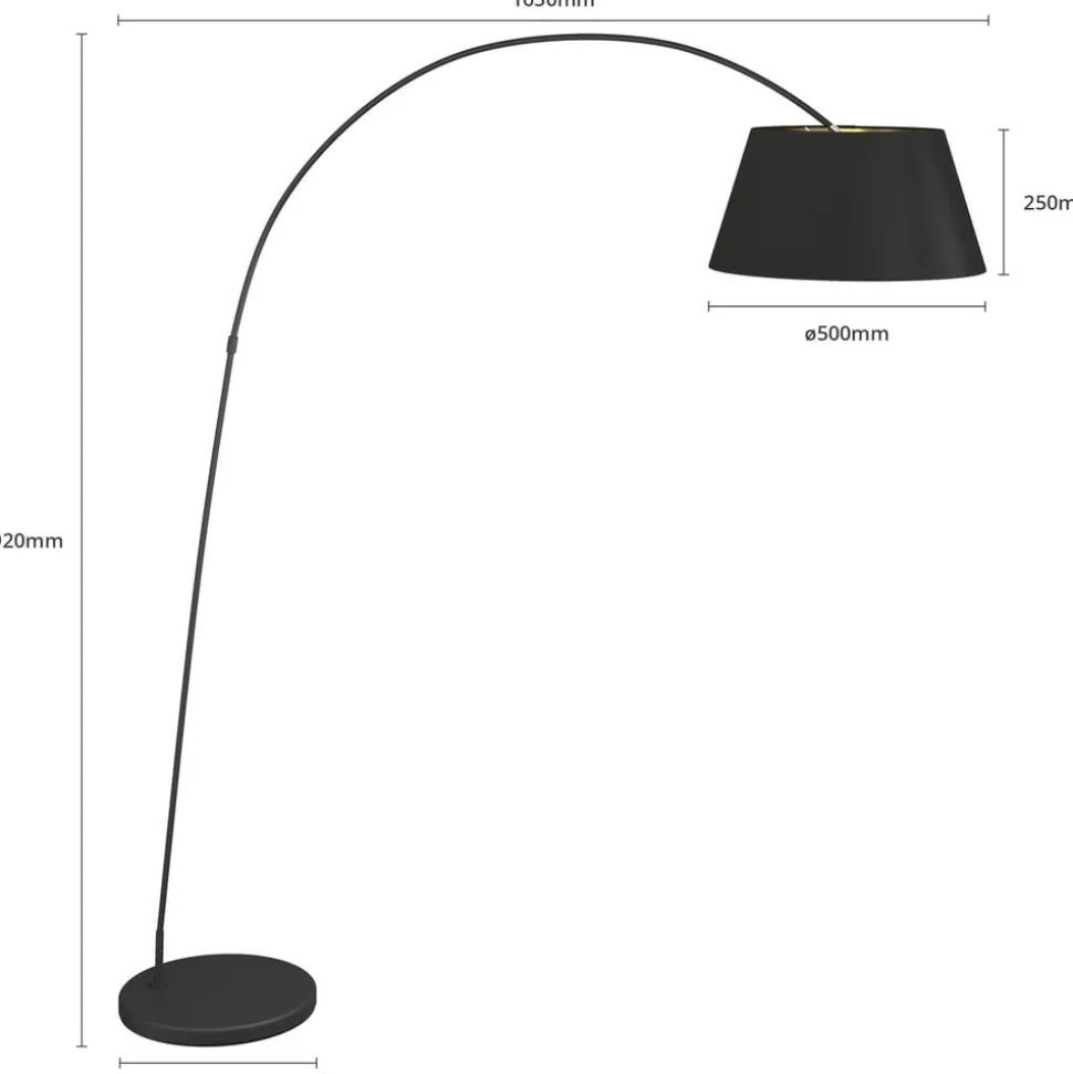 Lindby Esti vloerlamp, zwart/goud, stof, hoogte 192cm
