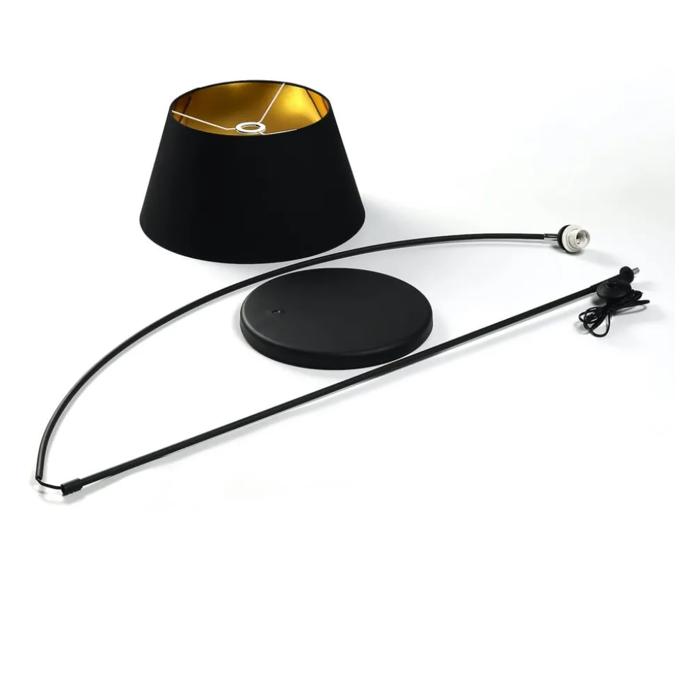 Lindby Esti vloerlamp, zwart/goud, stof, hoogte 192cm