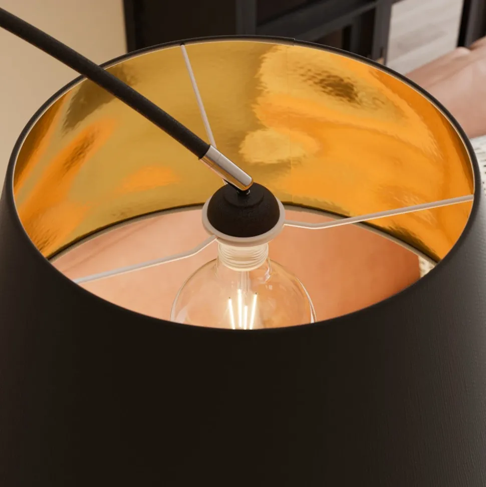 Lindby Esti vloerlamp, zwart/goud, stof, hoogte 192cm