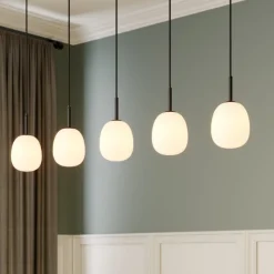 Lindby Etiena hanglamp, 5-lamps, glas opaal