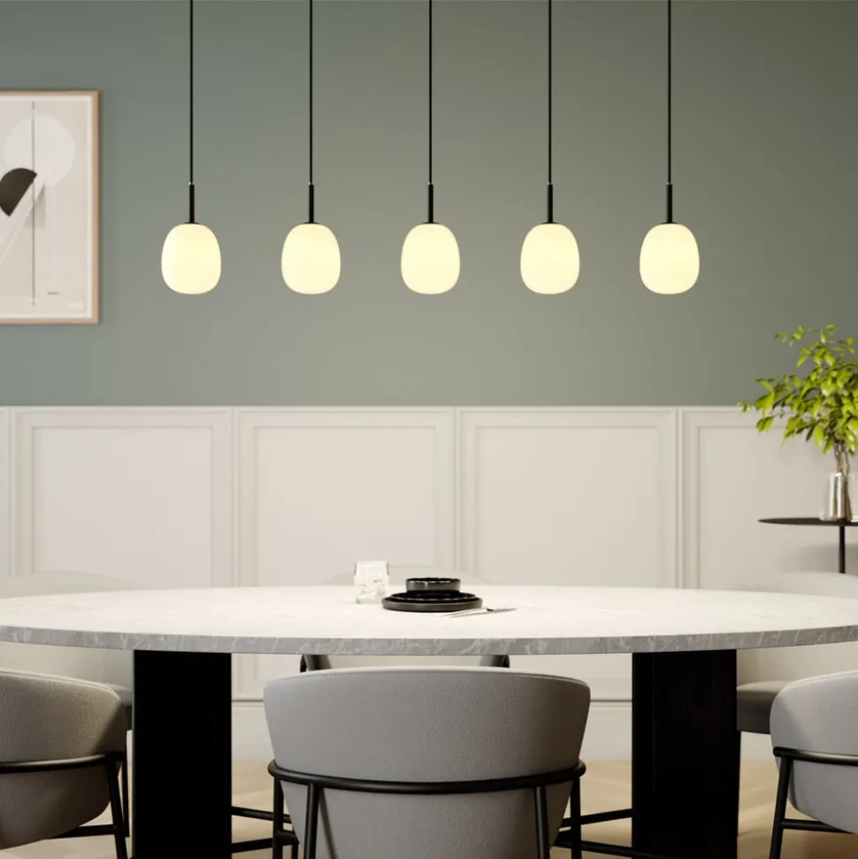 Lindby Etiena hanglamp, 5-lamps, glas opaal