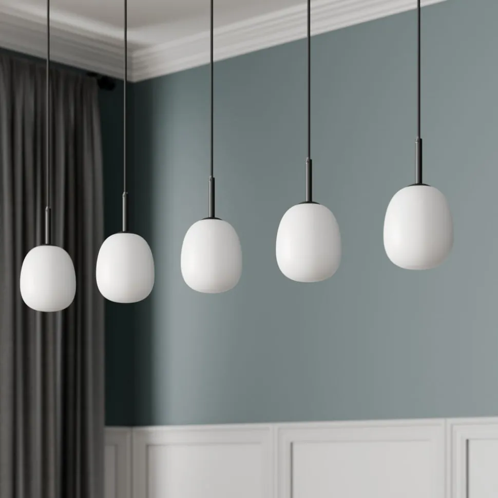 Lindby Etiena hanglamp, 5-lamps, glas opaal