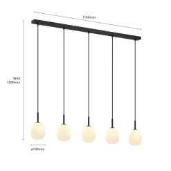 Lindby Etiena hanglamp, 5-lamps, glas opaal