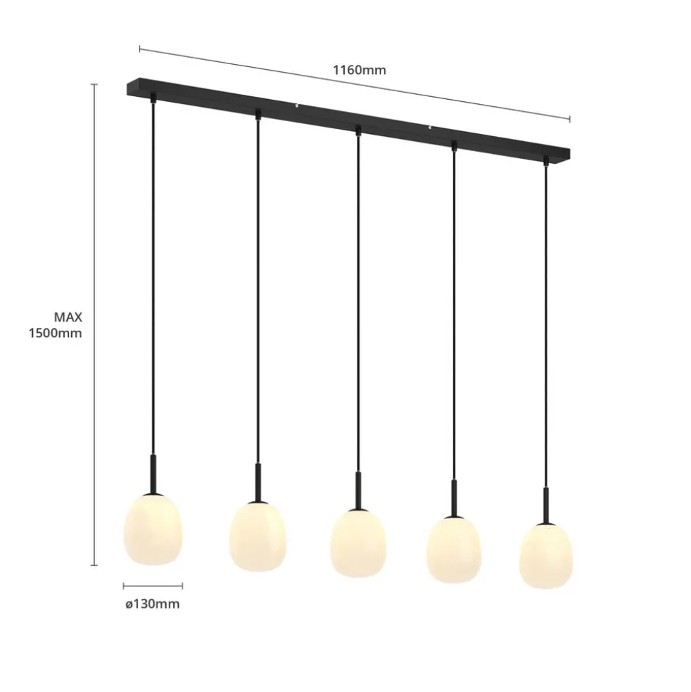 Lindby Etiena hanglamp, 5-lamps, glas opaal