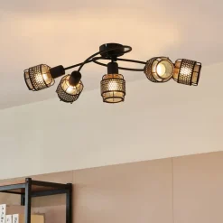 Lindby Eudoria plafondlamp 5-lamps zwart/goud