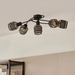 Lindby Eudoria plafondlamp 5-lamps zwart/goud