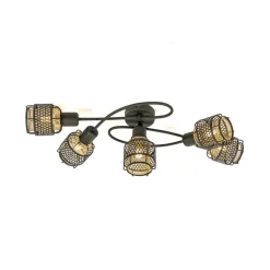 Lindby Eudoria plafondlamp 5-lamps zwart/goud