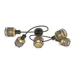 Lindby Eudoria plafondlamp 5-lamps zwart/goud
