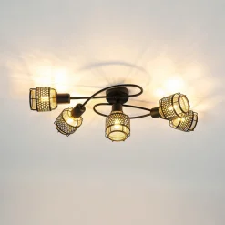 Lindby Eudoria plafondlamp 5-lamps zwart/goud