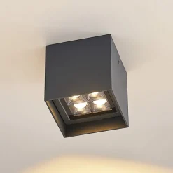 Lindby Eveta LED plafondlamp, 10 cm, antraciet, aluminium, IP65