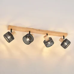 Lindby Evinora plafondspot, 77 cm, zwart, 4-lamps, hout