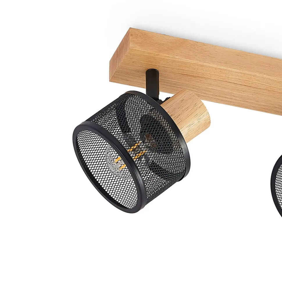 Lindby Evinora plafondspot, 77 cm, zwart, 4-lamps, hout