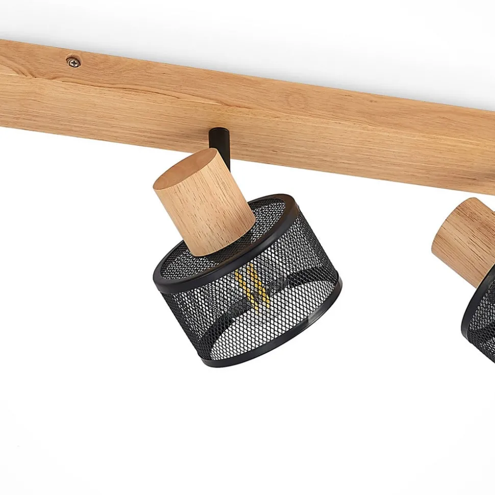 Lindby Evinora plafondspot, 77 cm, zwart, 4-lamps, hout