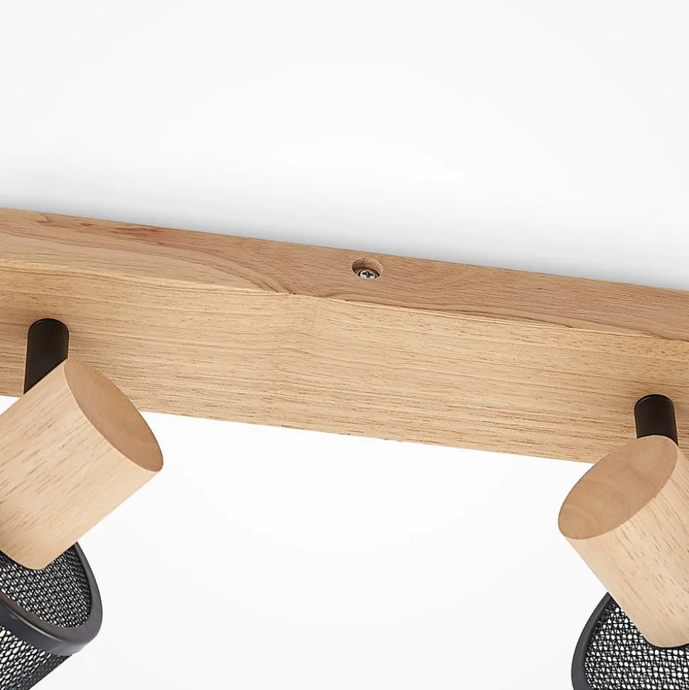 Lindby Evinora plafondspot, 77 cm, zwart, 4-lamps, hout