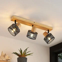Lindby Evinora plafondspot van hout, 3-lamps