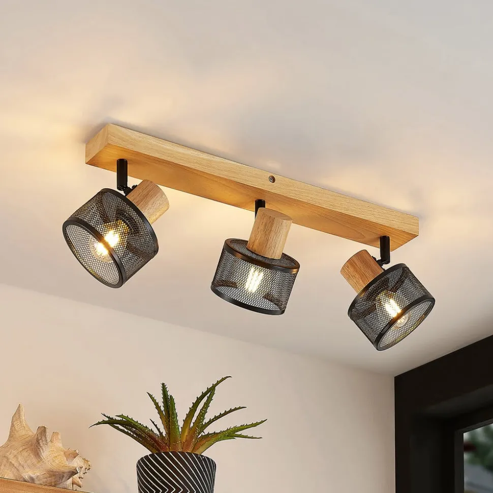 Lindby Evinora plafondspot van hout, 3-lamps