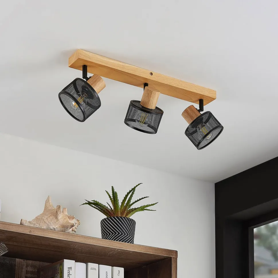 Lindby Evinora plafondspot van hout, 3-lamps