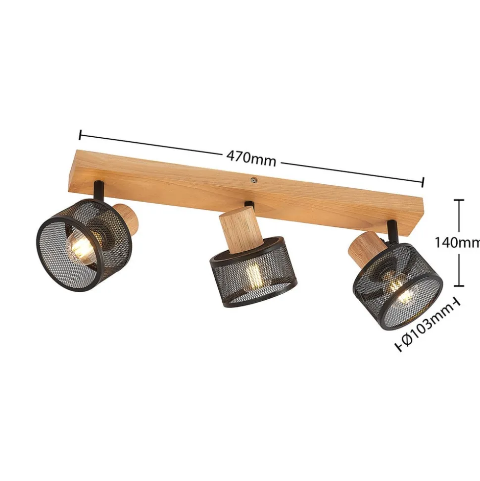 Lindby Evinora plafondspot van hout, 3-lamps